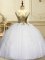 Stunning White Ball Gowns Scoop Sleeveless Organza Floor Length Lace Up Appliques and Ruffles Ball Gown Prom Dress