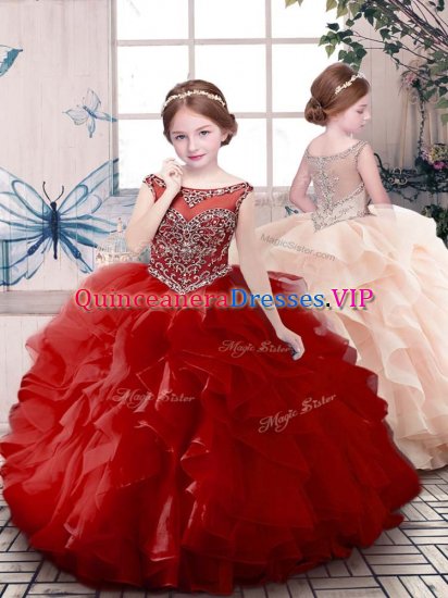 Customized Floor Length Red Pageant Gowns Scoop Sleeveless Zipper - Click Image to Close