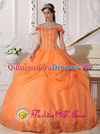 Manitou Springs CO Chic Orange Stylish Quinceanera Dress With Off The Shoulder In California