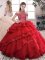 Free and Easy Sleeveless Organza Floor Length Lace Up 15 Quinceanera Dress in Red with Beading and Ruffled Layers