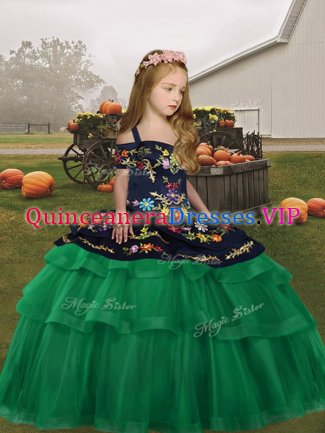 Wonderful Floor Length Ball Gowns Sleeveless Green Little Girl Pageant Gowns Lace Up