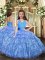 Eye-catching Sleeveless Floor Length Ruffled Layers Lace Up Pageant Dresses with Blue