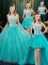 Four Piece Aqua Blue Sleeveless Floor Length Lace Zipper 15th Birthday Dress