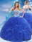 Royal Blue Ball Gowns Beading and Ruffles and Sequins Quinceanera Gowns Lace Up Organza Sleeveless Floor Length