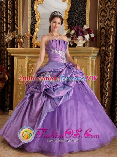 Camden Maine/ME Strapless Taffeta Customize Lavender Appliques Quinceanera Dress With Hand flower and Pick-ups Decorate - Click Image to Close