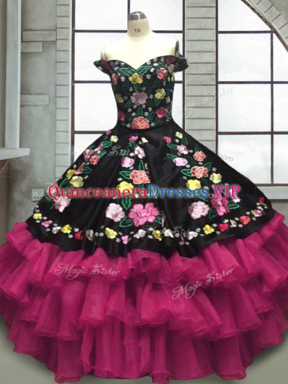 Sleeveless Lace Up Floor Length Embroidery and Ruffled Layers 15 Quinceanera Dress - Click Image to Close