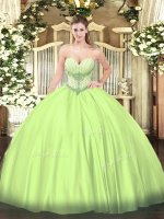 Super Yellow Green Lace Up Vestidos de Quinceanera Beading Sleeveless Floor Length
