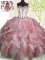 Pink And White Organza Lace Up Sweet 16 Dresses Sleeveless Floor Length Ruffles