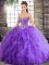 Lavender Sleeveless Floor Length Beading and Ruffles Lace Up Ball Gown Prom Dress