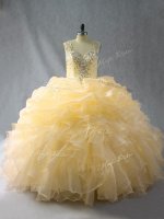 Beauteous Gold Zipper Straps Beading and Ruffles 15 Quinceanera Dress Organza Sleeveless(SKU PSSW1031-1BIZ)