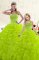 Affordable Yellow Green Ball Gowns Sweetheart Sleeveless Organza Floor Length Lace Up Beading and Ruffles Vestidos de Quinceanera