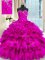 Organza Sleeveless High Low Ball Gown Prom Dress and Beading and Ruffles