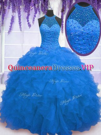 Eye-catching Floor Length Ball Gowns Sleeveless Blue 15th Birthday Dress Zipper