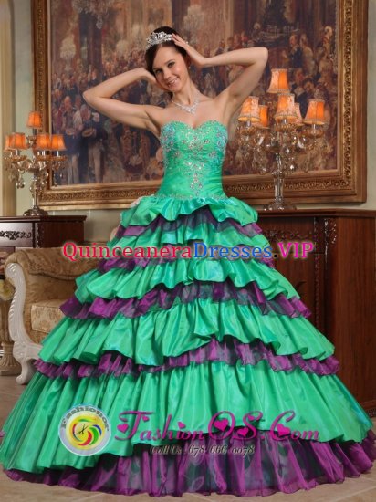 Pringle South Dakota/SD Fashionable Green and Purple Taffeta and Organza Beading For Sweet Quinceanera Dress With Sweetheart Strapless Bodice - Click Image to Close