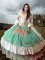 Great Off The Shoulder Sleeveless Quince Ball Gowns Brush Train Embroidery and Ruffled Layers Multi-color Taffeta