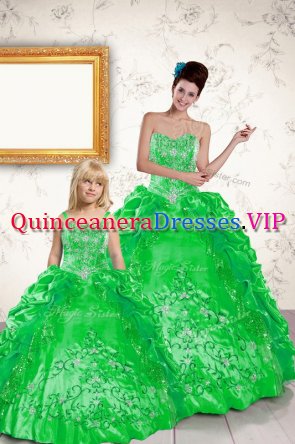 Captivating Green Sweetheart Neckline Beading and Embroidery and Pick Ups Quinceanera Gown Sleeveless Lace Up