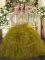 Sleeveless Organza Floor Length Lace Up Quince Ball Gowns in Olive Green with Beading and Ruffles