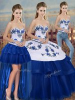 Royal Blue Sweetheart Lace Up Embroidery and Bowknot Sweet 16 Dress Sleeveless