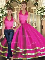 Sleeveless Tulle Floor Length Lace Up Sweet 16 Dresses in Fuchsia with Ruffled Layers(SKU SJQDDT1652009BIZ)