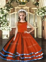 Rust Red Ball Gowns Scoop Sleeveless Tulle Floor Length Lace Up Ruffled Layers Kids Pageant Dress(SKU PAG1109-1BIZ)