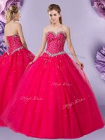 Beading Ball Gown Prom Dress Coral Red Lace Up Sleeveless Floor Length(SKU XFQD1325BIZ)