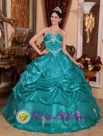 Harlan Iowa/IA Pretty Strapless Appliques Brand New Turquoise Quinceanera Dress Organza Ball Gown(SKU QDZY006-ABIZ)