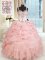Top Selling Baby Pink 15 Quinceanera Dress Military Ball and Sweet 16 and Quinceanera with Beading and Ruffles and Pick Ups Straps Sleeveless Zipper