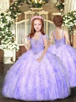 Ball Gowns Child Pageant Dress Lavender Straps Tulle Sleeveless Floor Length Lace Up(SKU PAG1088BIZ)