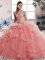 Exquisite Watermelon Red Lace Up Off The Shoulder Beading and Ruffles Sweet 16 Quinceanera Dress Tulle Sleeveless