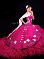 On Sale Sleeveless Brush Train Embroidery and Ruffles Lace Up Vestidos de Quinceanera