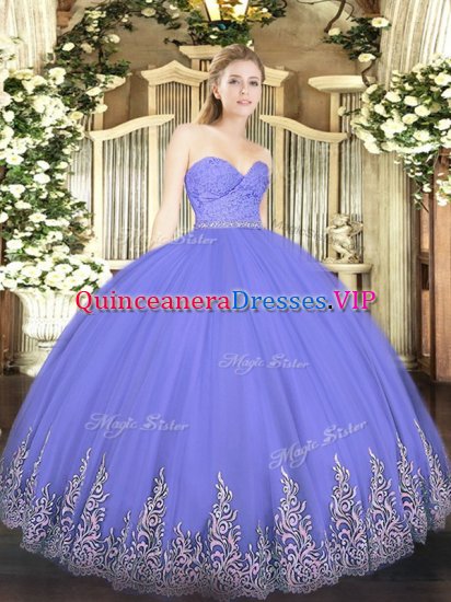 Lavender Ball Gowns Beading and Lace and Appliques Quinceanera Gown Zipper Tulle Sleeveless Floor Length - Click Image to Close