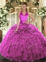 Fuchsia Sleeveless Ruffles Floor Length Sweet 16 Quinceanera Dress