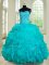 Super Teal Sleeveless Beading and Ruffles Floor Length 15 Quinceanera Dress