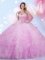 Lilac Lace Up Sweetheart Beading and Ruffles Ball Gown Prom Dress Tulle Sleeveless