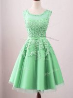 Pretty Green Sleeveless Lace Knee Length Quinceanera Dama Dress