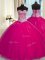 Sequins Floor Length Fuchsia Quinceanera Dresses Halter Top Sleeveless Lace Up