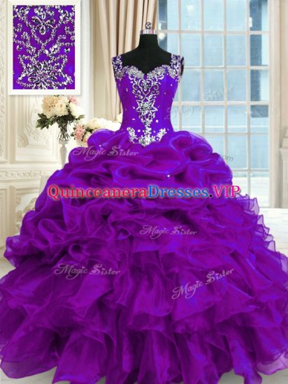 Best Pick Ups Floor Length Purple Quinceanera Gown Straps Sleeveless Lace Up - Click Image to Close