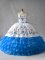 Blue And White Sweetheart Lace Up Embroidery and Ruffled Layers Quinceanera Gowns Sleeveless