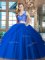 Stunning Royal Blue Two Pieces V-neck Sleeveless Tulle Floor Length Zipper Lace and Ruffled Layers Sweet 16 Dresses