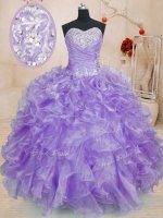 Beauteous Lavender Sweetheart Lace Up Beading and Ruffles Vestidos de Quinceanera Sleeveless
