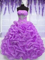 Lilac Lace Up Vestidos de Quinceanera Beading Sleeveless Floor Length