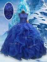 Lovely Blue Organza Lace Up Vestidos de Quinceanera Sleeveless Floor Length Beading and Ruffles(SKU PSSW0652BIZ)