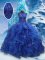 Lovely Blue Organza Lace Up Vestidos de Quinceanera Sleeveless Floor Length Beading and Ruffles