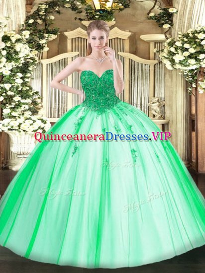 Cheap Turquoise Ball Gowns Beading Sweet 16 Dress Lace Up Tulle Sleeveless Floor Length - Click Image to Close