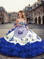 Sophisticated Organza Sweetheart Sleeveless Lace Up Embroidery and Ruffled Layers 15 Quinceanera Dress in Royal Blue(SKU ZTQD005-21BIZ)