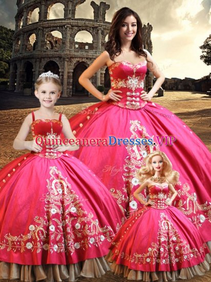 Nice Floor Length Lace Up Vestidos de Quinceanera Hot Pink for Military Ball and Sweet 16 and Quinceanera with Beading and Embroidery - Click Image to Close