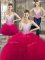 Three Piece Floor Length Ball Gowns Sleeveless Hot Pink Ball Gown Prom Dress Lace Up
