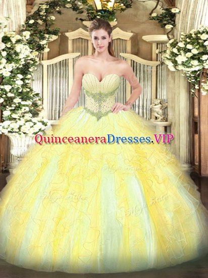 Sweetheart Sleeveless Lace Up Quinceanera Gown Gold Tulle - Click Image to Close