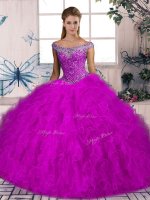 Shining Sleeveless Brush Train Beading and Ruffles Lace Up 15th Birthday Dress