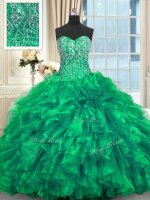 Clearance Turquoise Lace Up Sweet 16 Dress Beading and Ruffles Sleeveless Brush Train(SKU PSSW0379-6BIZ)